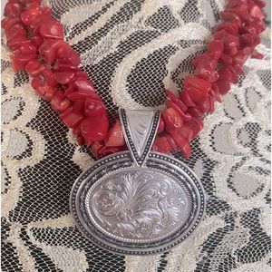 Montana Silversmith 17.5” red beaded necklace with a pendant